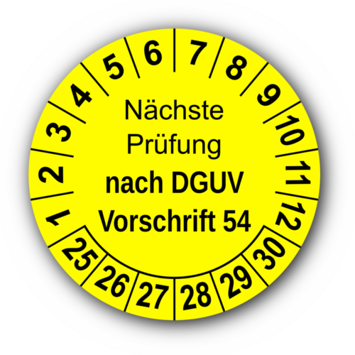 Nächste Prüfung nach DGUV Vorschrift 54, gelb