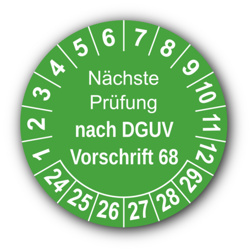 Nächste Prüfung nach DGUV Vorschrift 68, grün