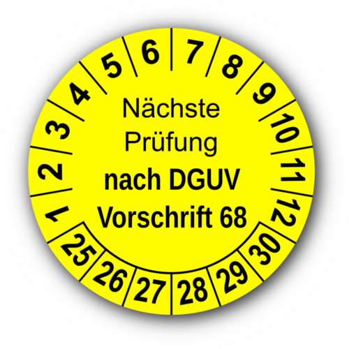 Nächste Prüfung nach DGUV Vorschrift 68, gelb
