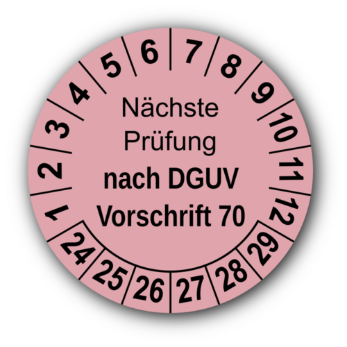 Nächste Prüfung nach DGUV Vorschrift 70, rosa