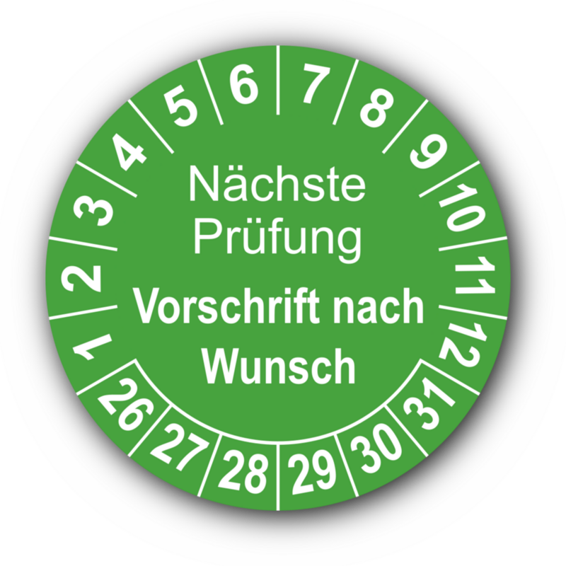 Nächste Prüfung (Vorschrift nach Wunsch), grün