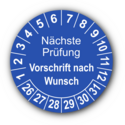 Nächste Prüfung (Vorschrift nach Wunsch), blau