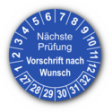 Nächste Prüfung (Vorschrift nach Wunsch), blau