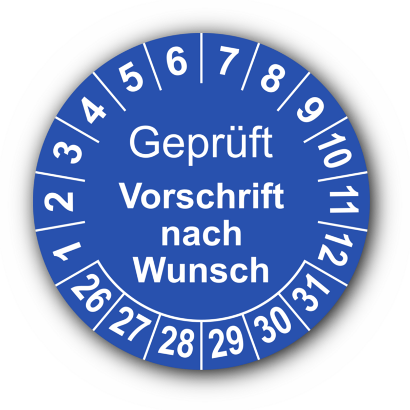 Geprüft (Vorschrift nach Wunsch), blau