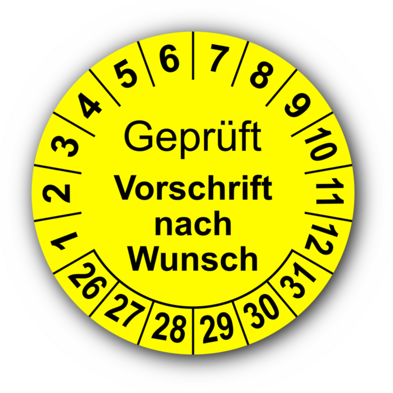 Geprüft (Vorschrift nach Wunsch), gelb