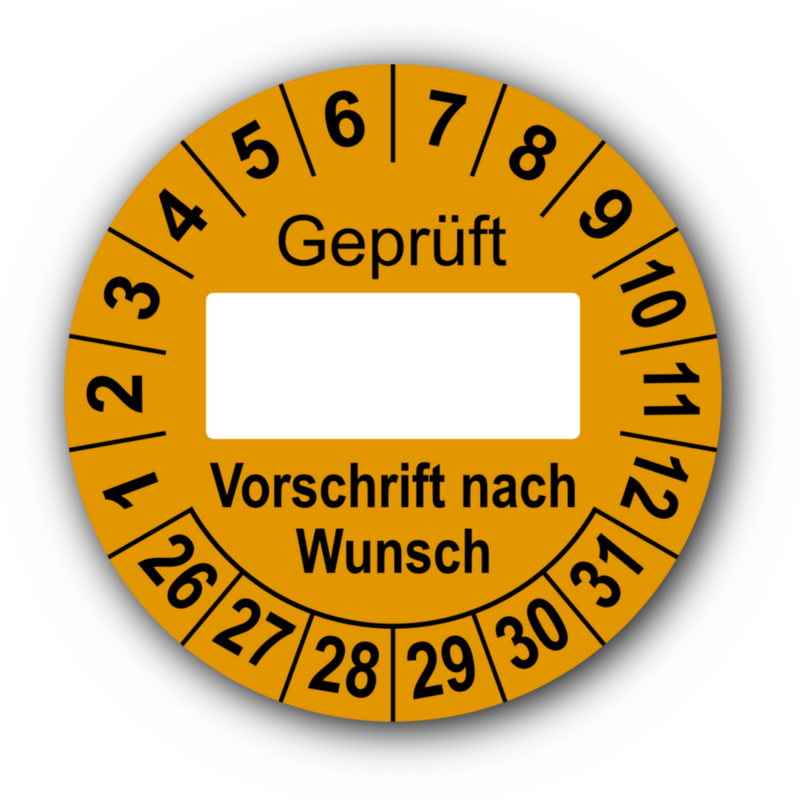 Geprüft … (Vorschrift nach Wunsch), orange (zum Selbstbeschriften)