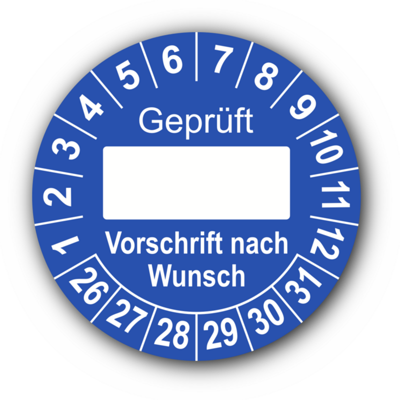 Geprüft … (Vorschrift nach Wunsch), blau (zum Selbstbeschriften)