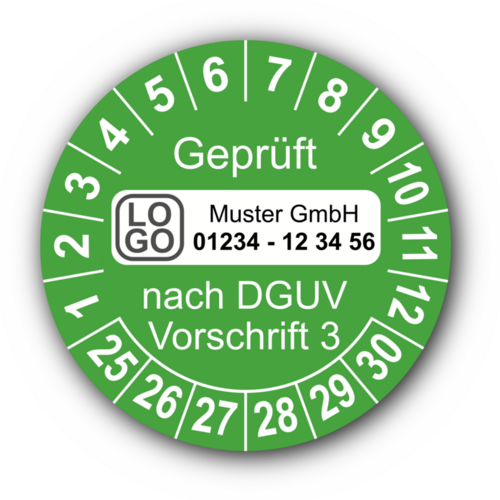 Geprüft nach DGUV Vorschrift 3, grün, mit Wunschtext