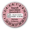 Geprüft nach DGUV Vorschrift 3 Nächster Prüftermin, rosa, mit Wunschtext