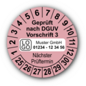 Geprüft nach DGUV Vorschrift 3 Nächster Prüftermin, rosa, mit Wunschtext