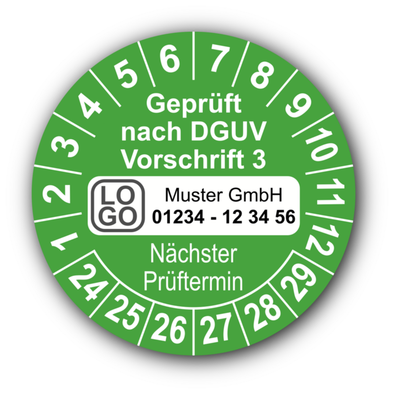 Geprüft nach DGUV Vorschrift 3 Nächster Prüftermin, grün, mit Wunschtext