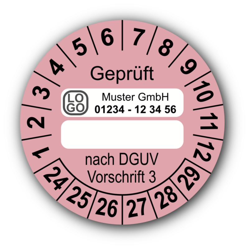 Geprüft … nach DGUV Vorschrift 3, rosa (zum Selbstbeschriften), mit Wunschtext