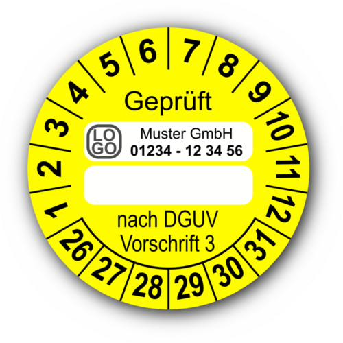 Geprüft … nach DGUV Vorschrift 3, gelb (zum Selbstbeschriften), mit Wunschtext