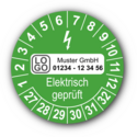 Elektrisch geprüft, grün, mit Wunschtext