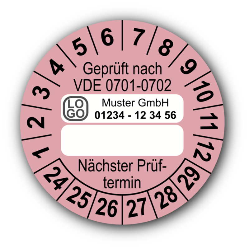 Geprüft nach VDE 0701-0702 … Nächster Prüftermin, rosa (zum Selbstbeschriften), mit Wunschtext