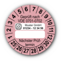 Geprüft nach VDE 0701-0702 … Nächster Prüftermin, rosa (zum Selbstbeschriften), mit Wunschtext