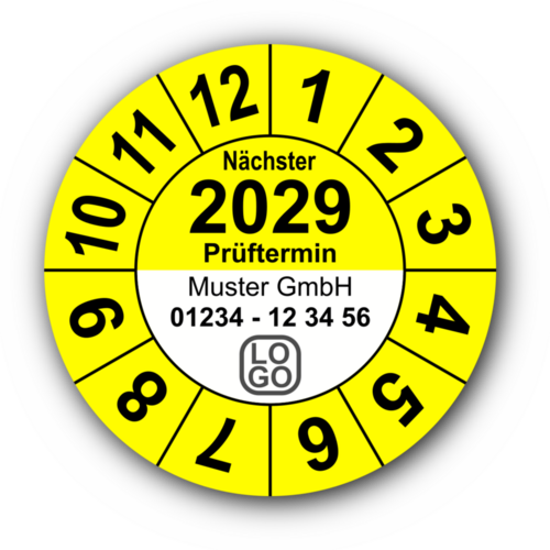 Jahresprüfplakette „Nächster Prüftermin“, 2025, mit Wunschtext