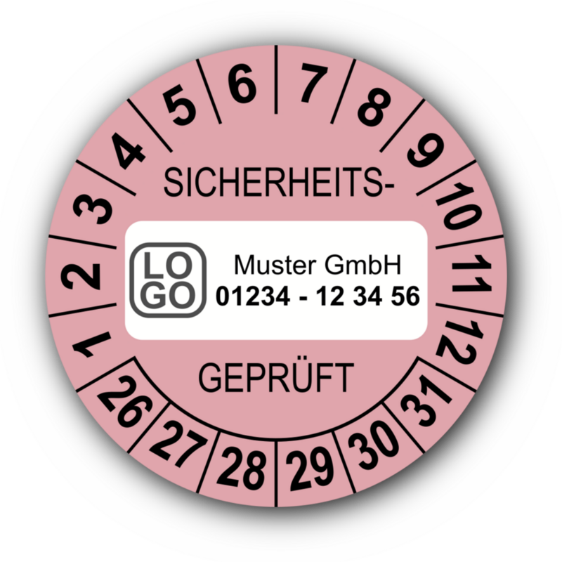 Sicherheitsgeprüft, rosa, mit Wunschtext