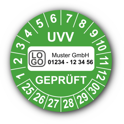 UVV geprüft, grün, mit Wunschtext