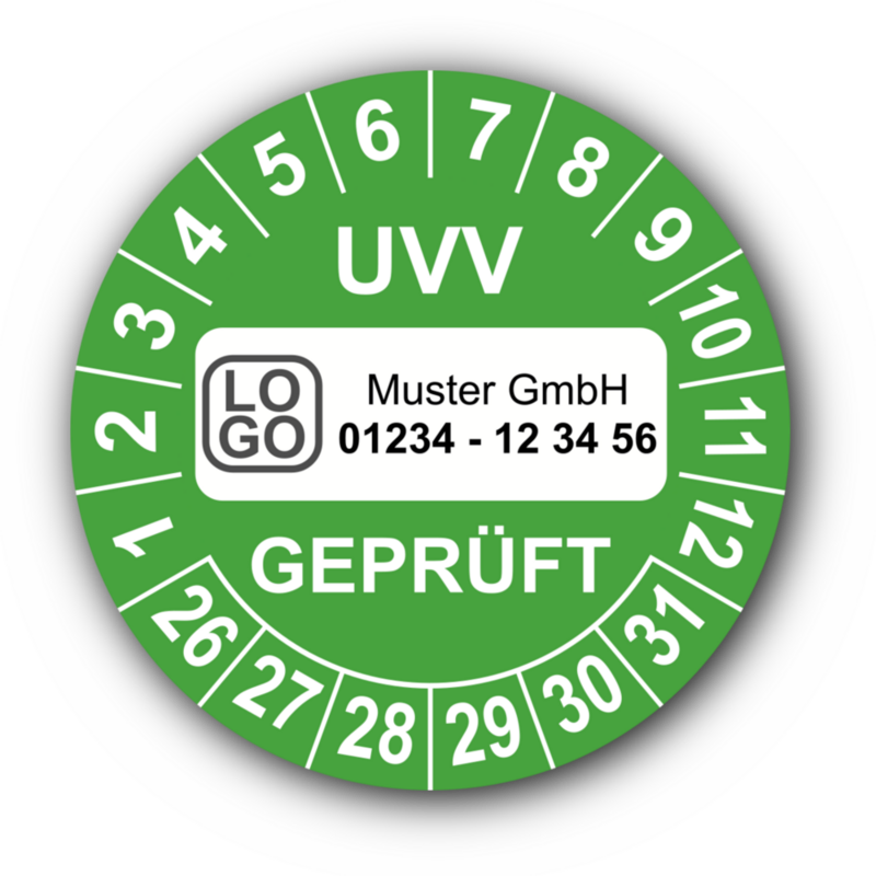 UVV geprüft, grün, mit Wunschtext
