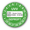 UVV geprüft, grün, mit Wunschtext