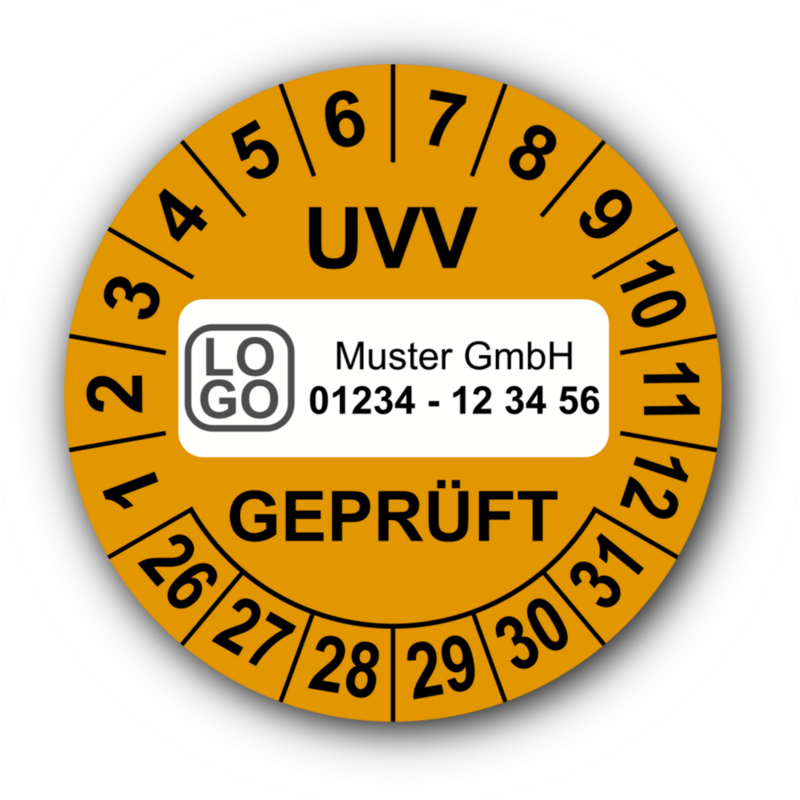 UVV geprüft, orange, mit Wunschtext