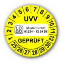 UVV geprüft, gelb, mit Wunschtext