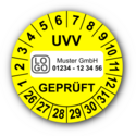 UVV geprüft, gelb, mit Wunschtext