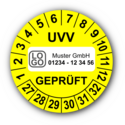 UVV geprüft, gelb, mit Wunschtext