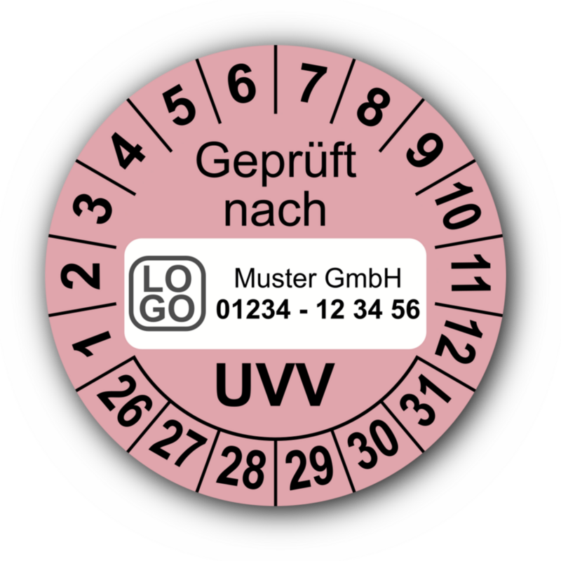 Geprüft nach UVV, rosa, mit Wunschtext