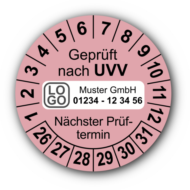 Geprüft nach UVV Nächster Prüftermin, rosa, mit Wunschtext
