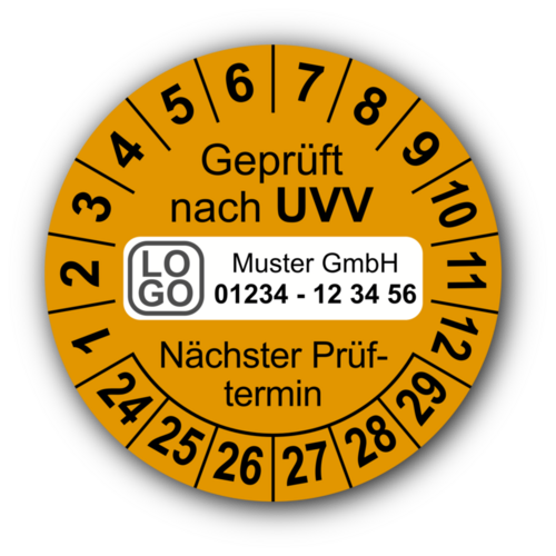 UVV Grundplaketten Grundträger Prüfung Wartung mit Logo und Wunschtext option 