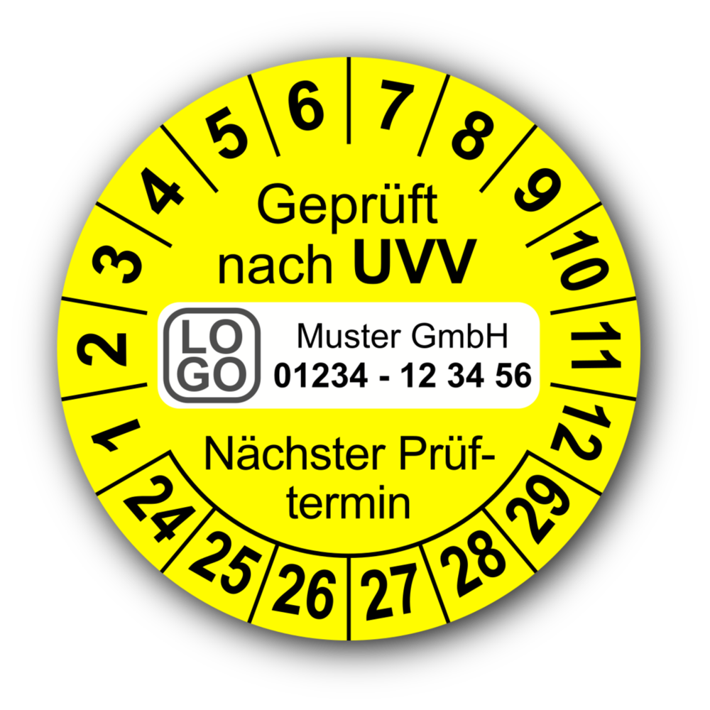 32 Stück Nächster Prüftermin Gelb Prüfplaketten UVV  Durchmesser auswählen! 