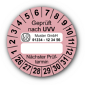 Geprüft nach UVV … Nächster Prüftermin, rosa (zum Selbstbeschriften), mit Wunschtext