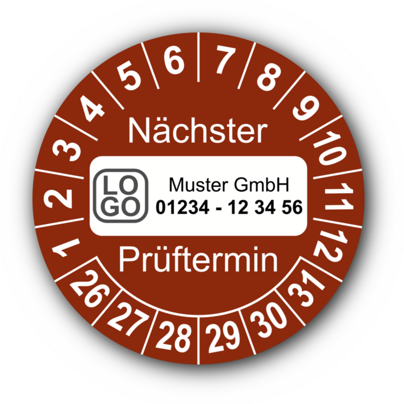 Nächster Prüftermin, braun, mit Wunschtext