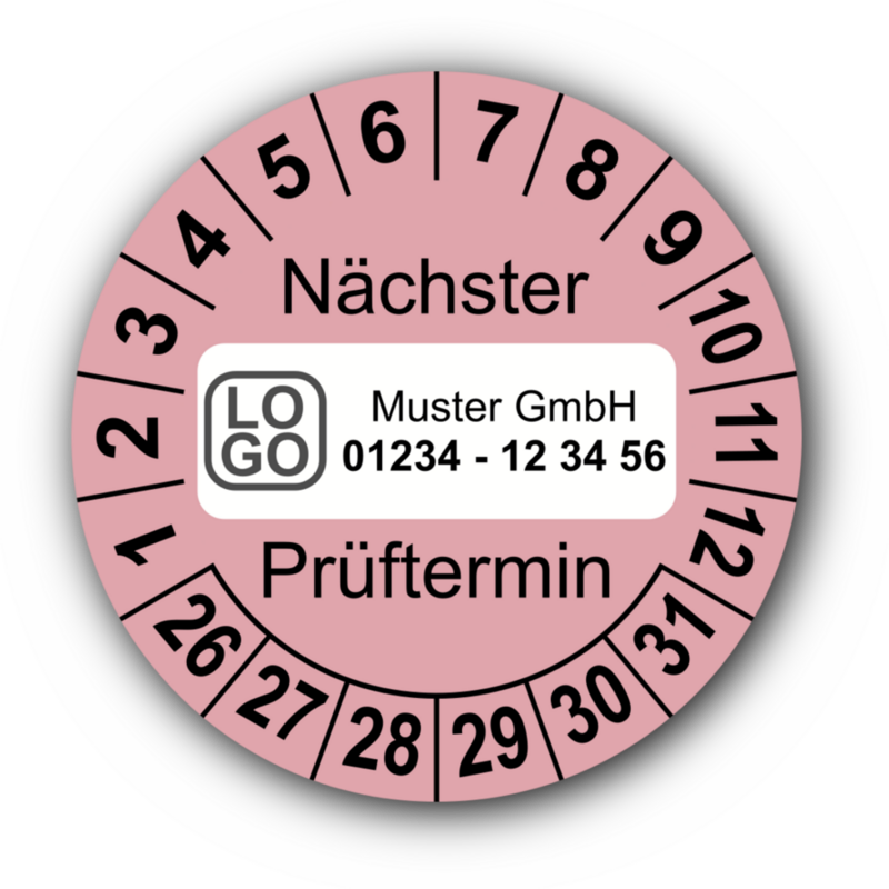Nächster Prüftermin, rosa, mit Wunschtext