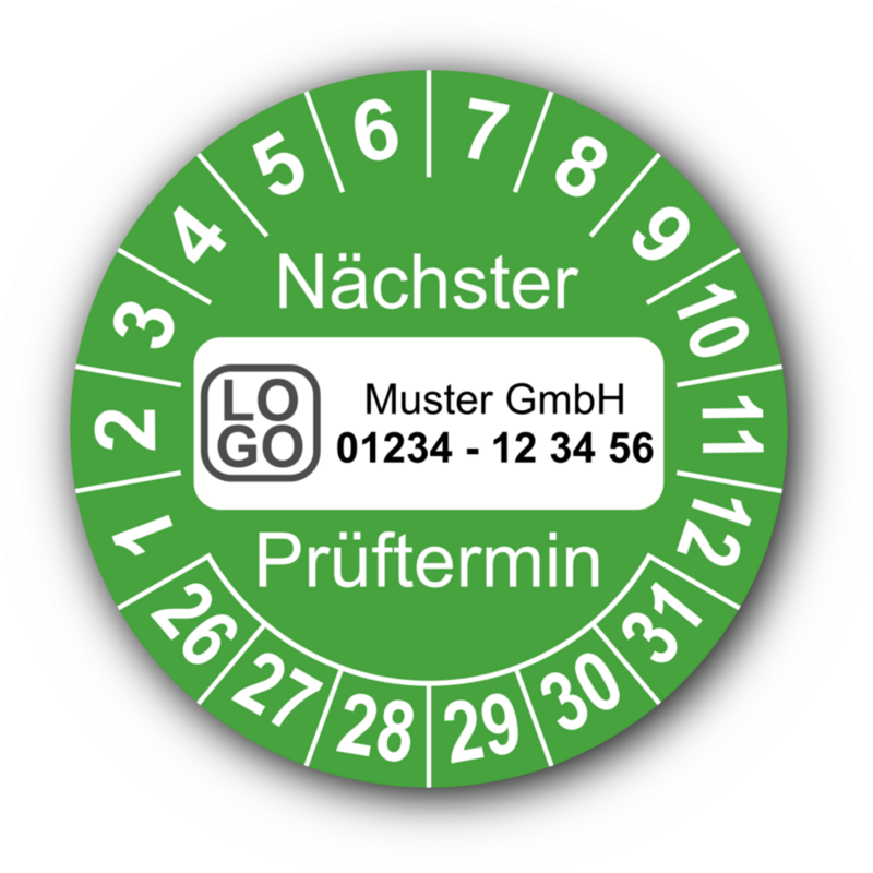 Nächster Prüftermin, grün, mit Wunschtext