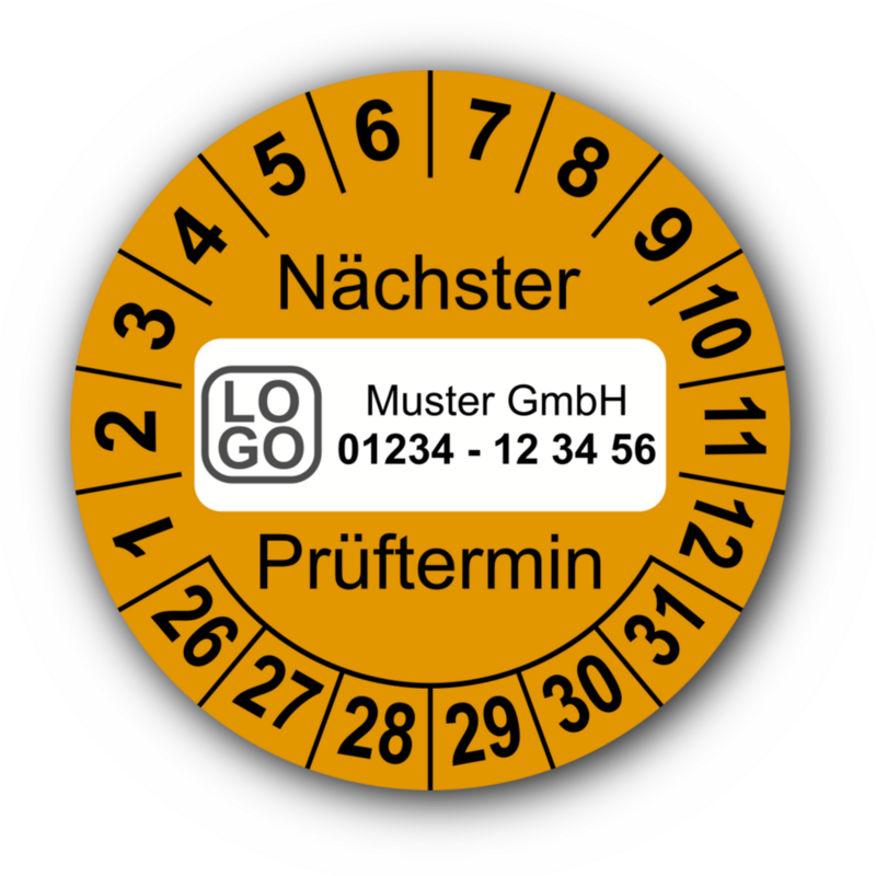 Nächster Prüftermin, orange, mit Wunschtext