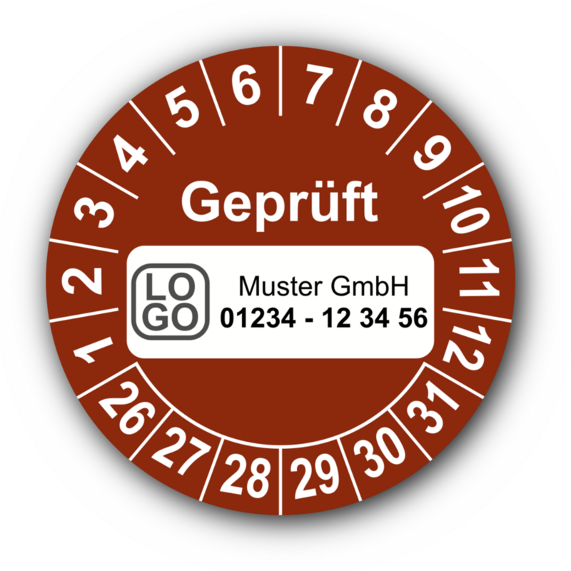 Geprüft, braun, mit Wunschtext
