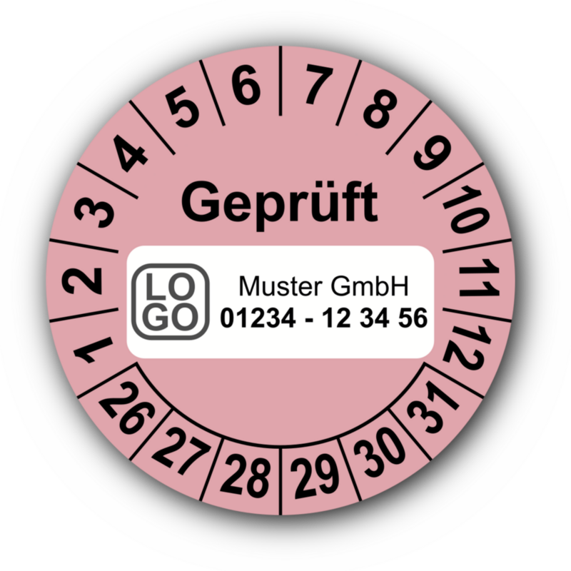 Geprüft, rosa, mit Wunschtext
