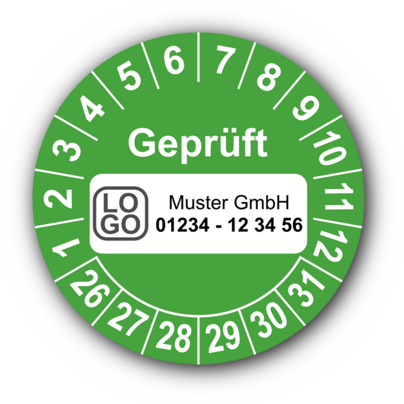 Geprüft, grün, mit Wunschtext