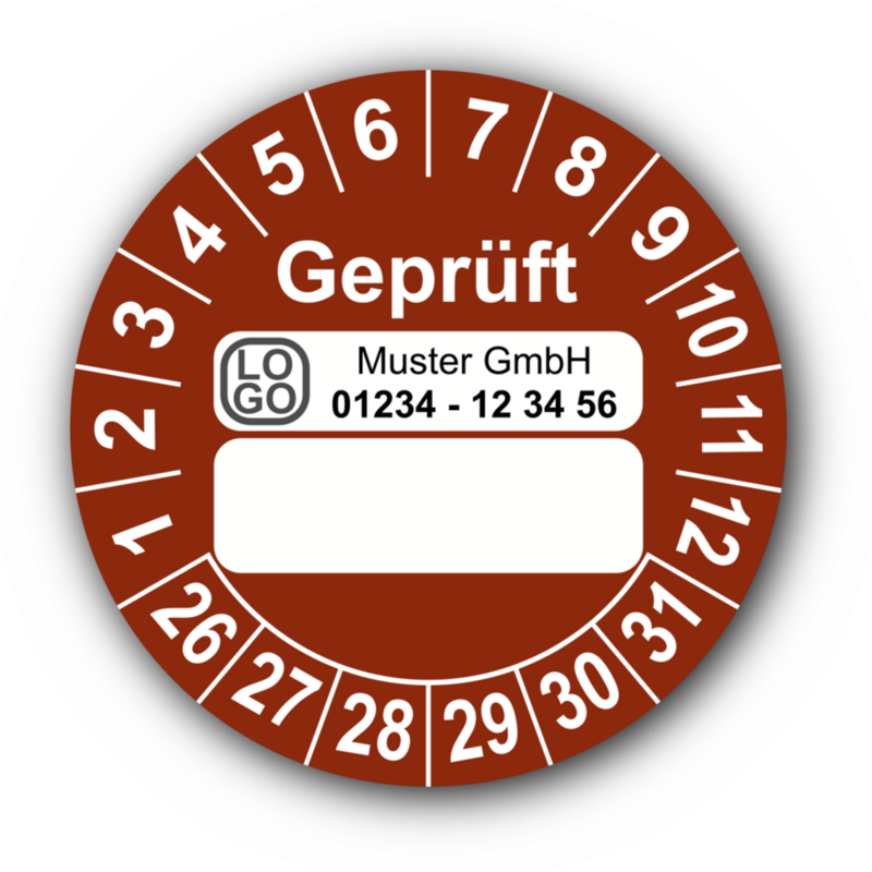 Geprüft …, braun (zum Selbstbeschriften), mit Wunschtext