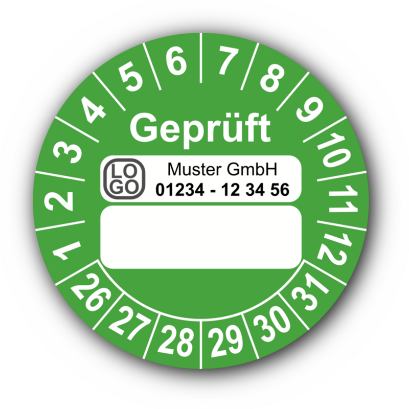 Geprüft …, grün (zum Selbstbeschriften), mit Wunschtext