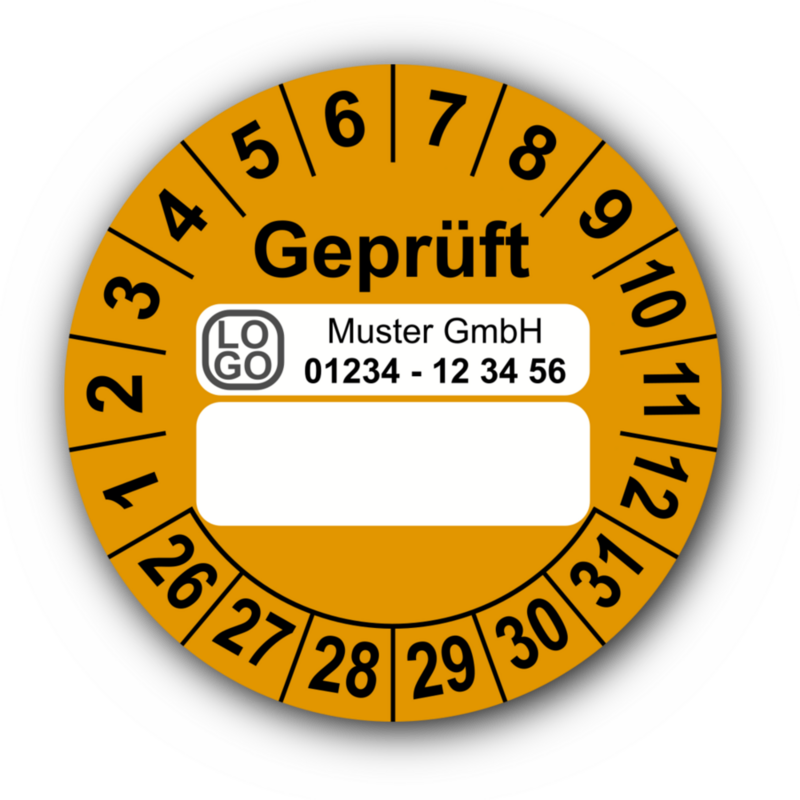 Geprüft …, orange (zum Selbstbeschriften), mit Wunschtext