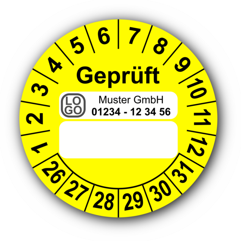 Geprüft …, gelb (zum Selbstbeschriften), mit Wunschtext