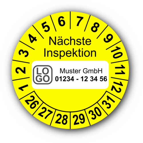 Nächste Inspektion, gelb, mit Wunschtext