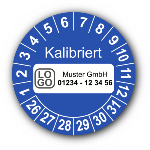 Kalibriert, blau, mit Wunschtext