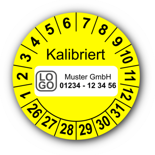 Kalibriert, gelb, mit Wunschtext