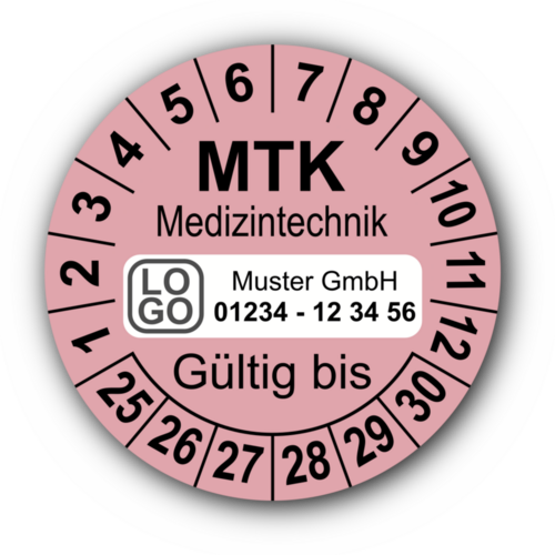 Medizintechnik MTK Gültig bis, rosa, mit Wunschtext