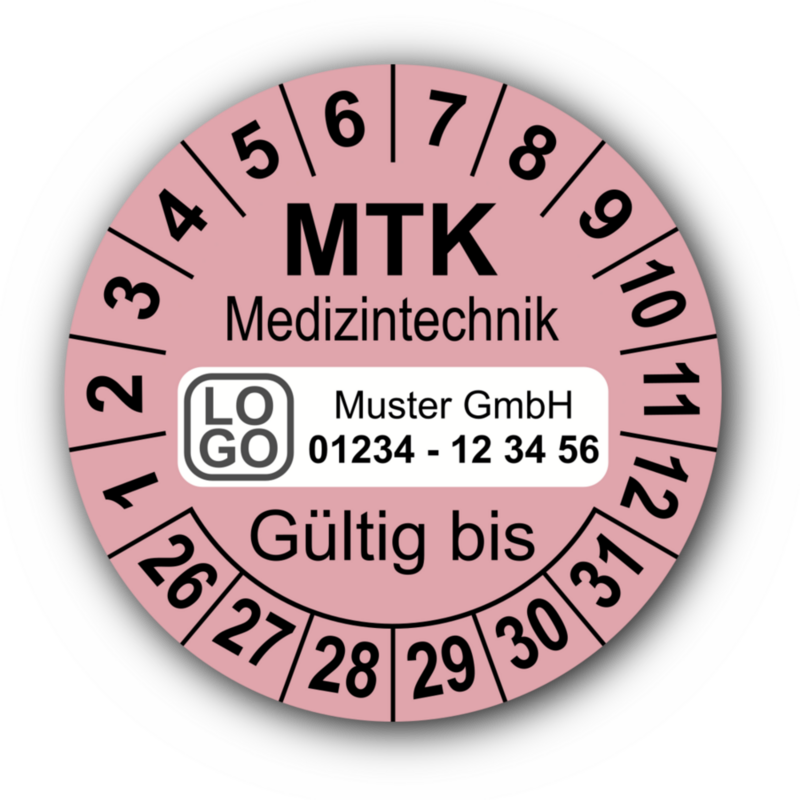 Medizintechnik MTK Gültig bis, rosa, mit Wunschtext